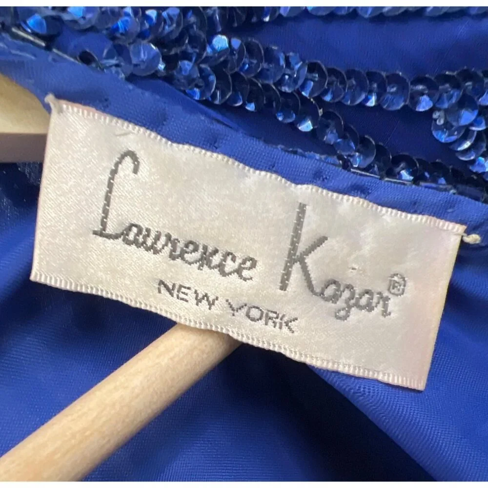 Laurence Kazar Vintage 80's Royal Blue Silk Sequin Cocktail Dress and Purse - Picture 8 of 11
